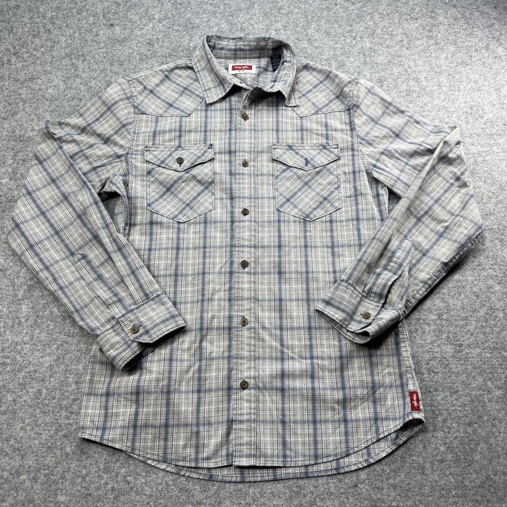 Wrangler Long Sleeve Woven Button Up Shirt Mens Size  Small Plaid Blue Slim Fit